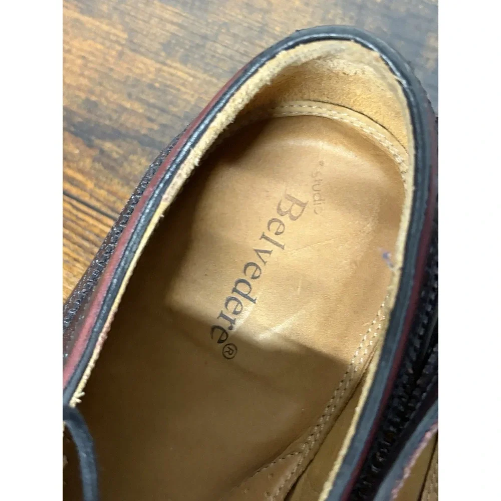 Belvedere Leandro Derby Shoes Sz 14 Men Wingtip Mahogany Brown Red Dress Leather
